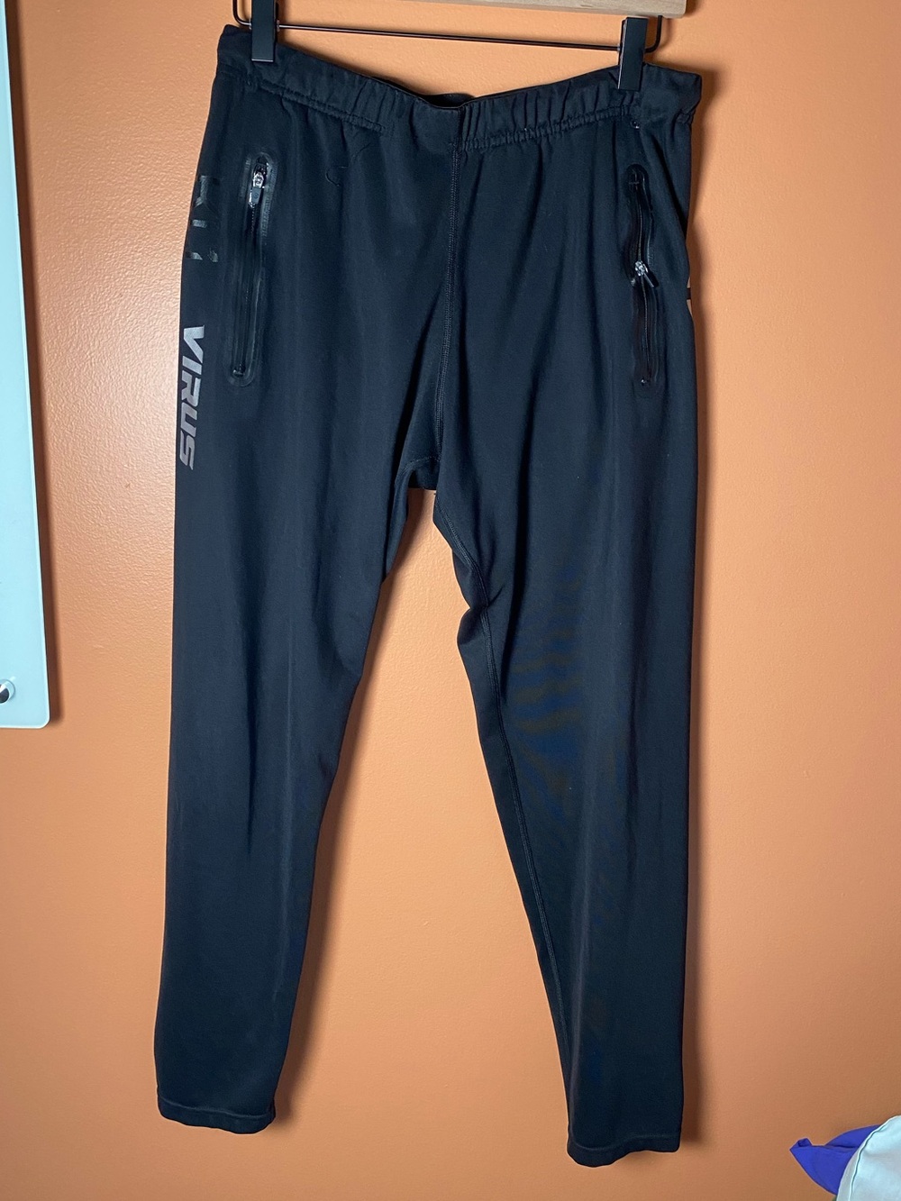 Virus Men’s Compression Pants Athletic Fitness Black Size Large With Zipper